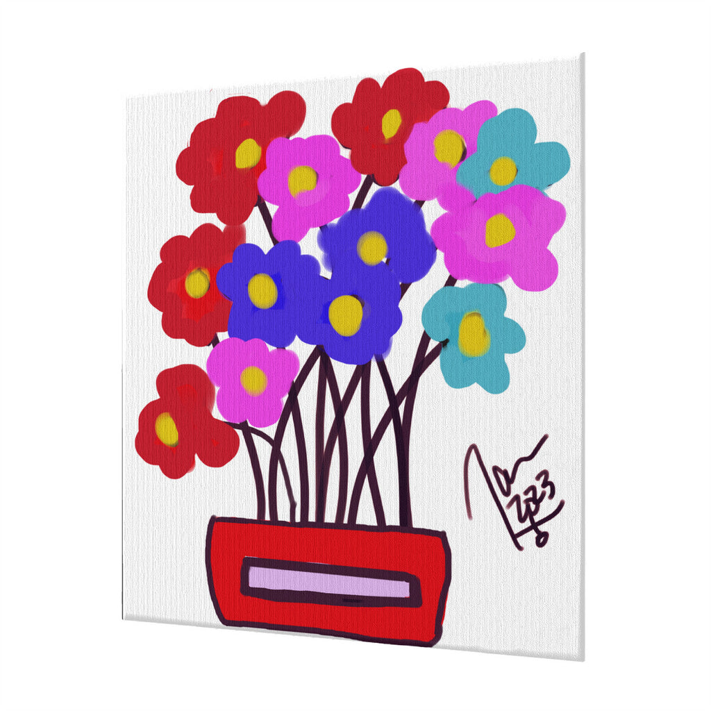 Flowers with Blue Vase - Canvas with Mounting Brackets 20x24in (vertical) By The Art Assassin 74